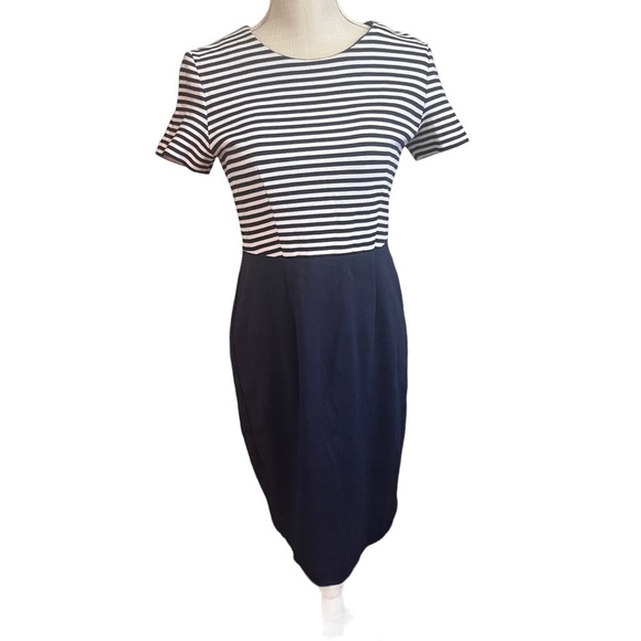 Talbots USA Made Navy White Stripe Top Navy Bottom Jersey Knit Dress Sz 8 Yacht - Picture 1 of 10